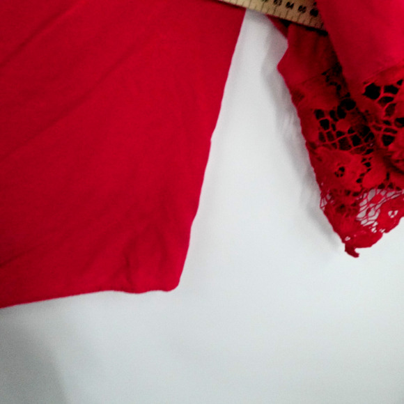 Lane Bryant Top Womens‎ 18/20 Red Off Shoulder Lace Bell Sleeve Smocked Stretch - Picture 5 of 13